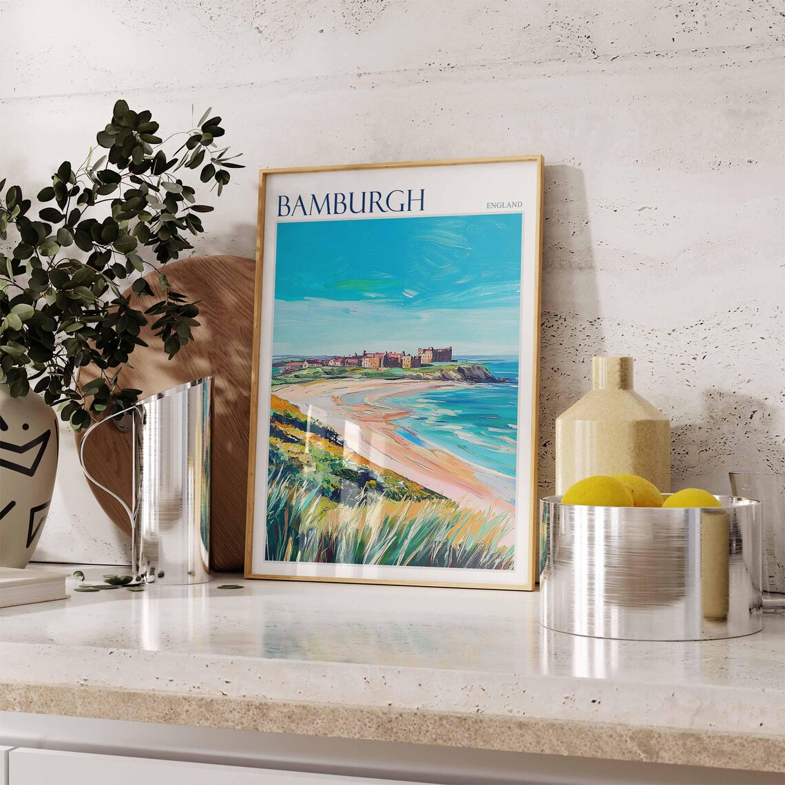 Bamburgh England Castle Bay Dune Grass Art Travel Collection Poster - Image 2