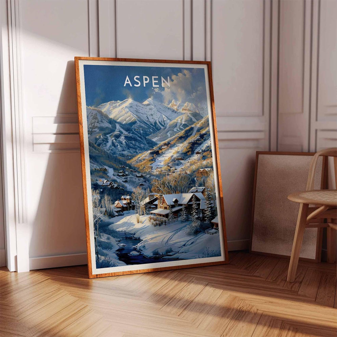 Aspen Colorado Valley Stream Chalet Town Winter Scene Poster - Image 2