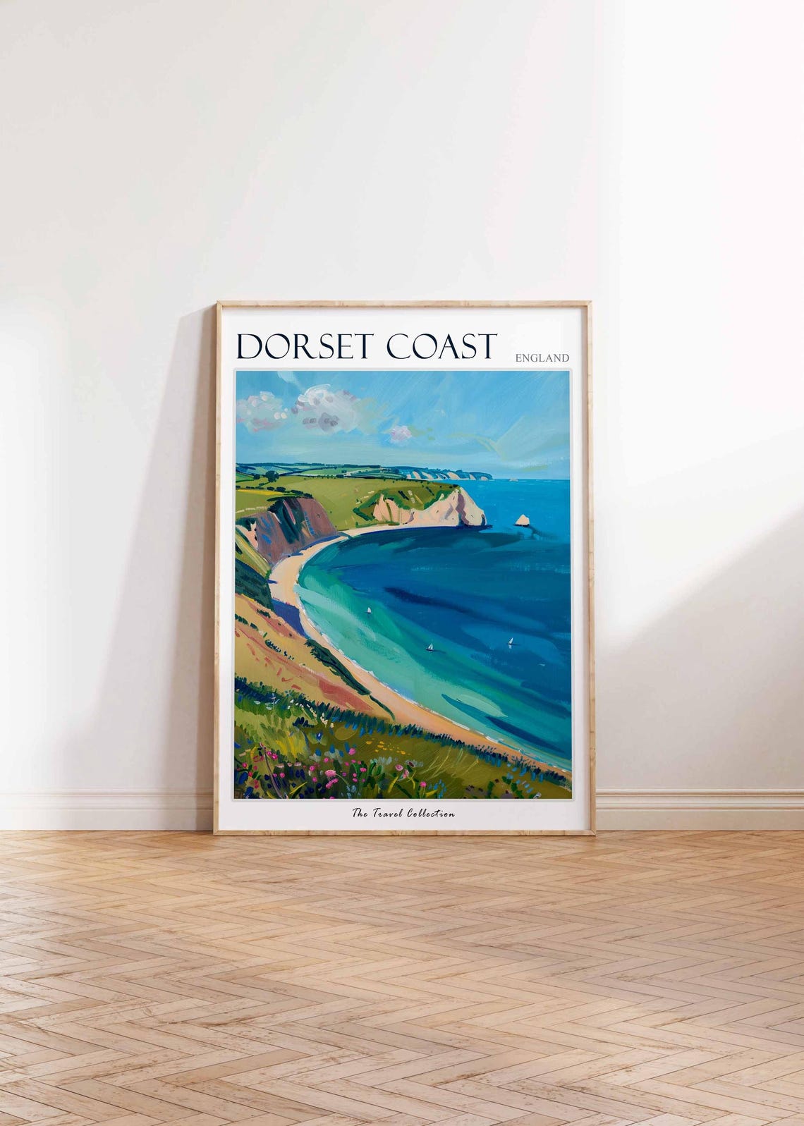 Dorset Coast England Curving Bay Cliffs Wildflower Travel Poster - Image 2