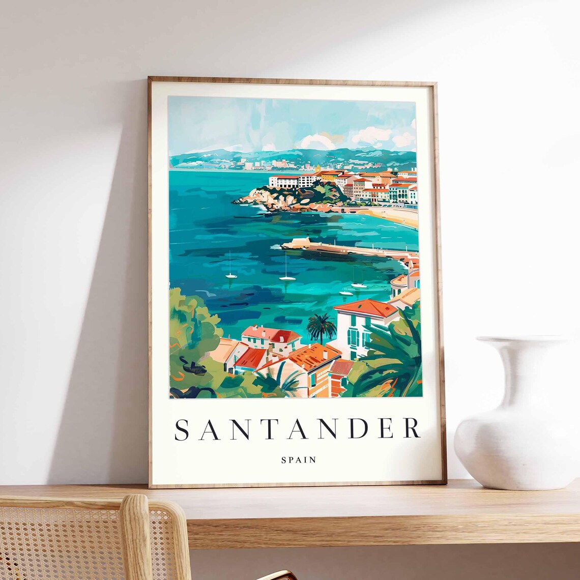 Santander Spain Sailboats in the Turquoise Harbor Bay Poster