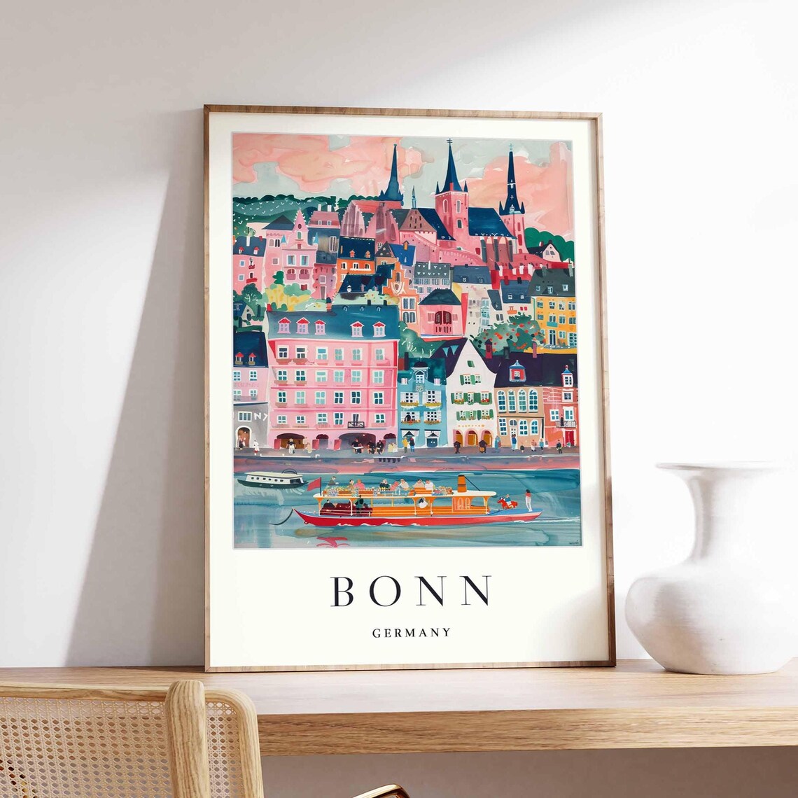 Bonn Germany Print Rhine River Cityscape Art