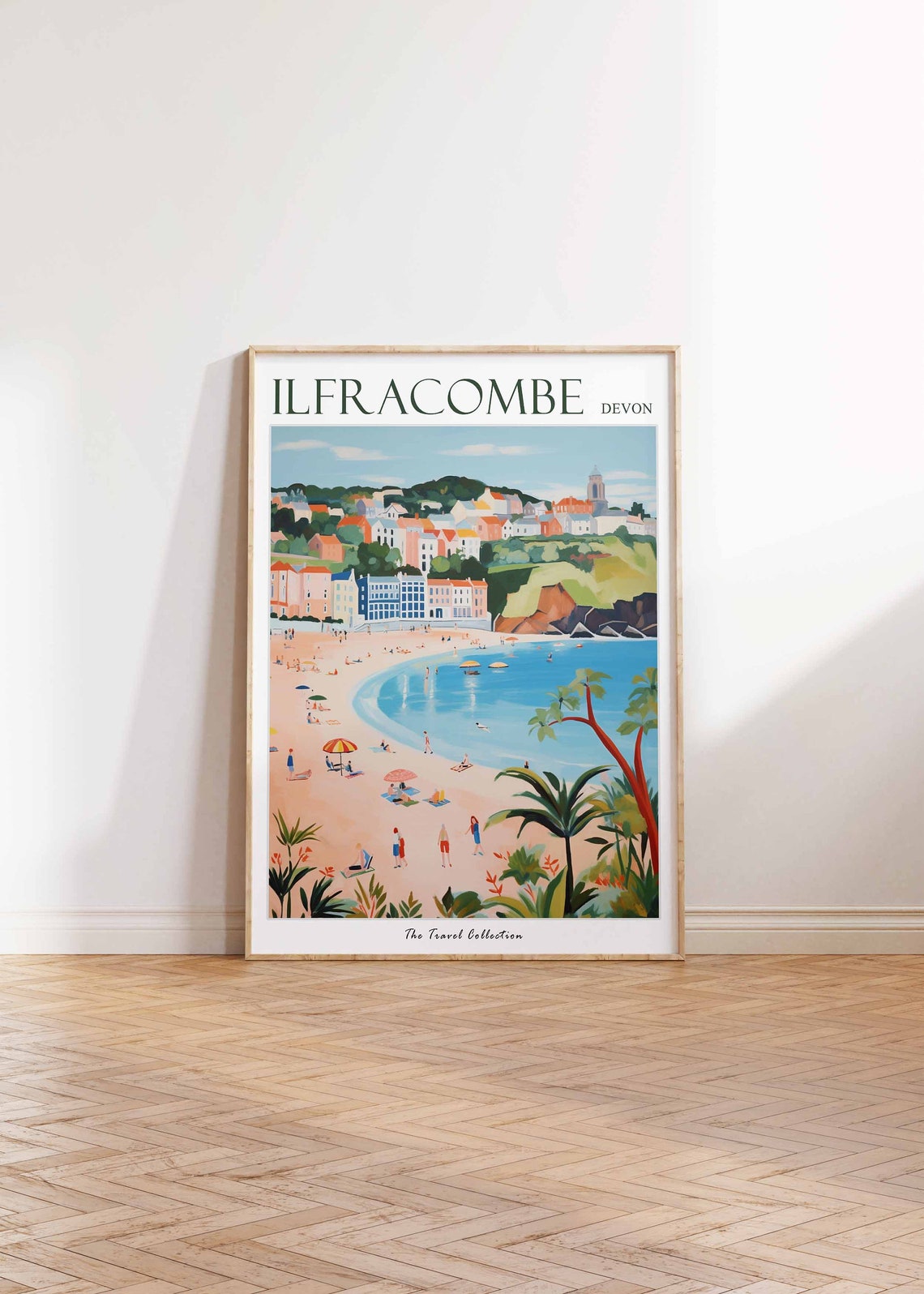 Ilfracombe Devon Beach Umbrellas Palm Trees Sunny Bay Poster - Image 2