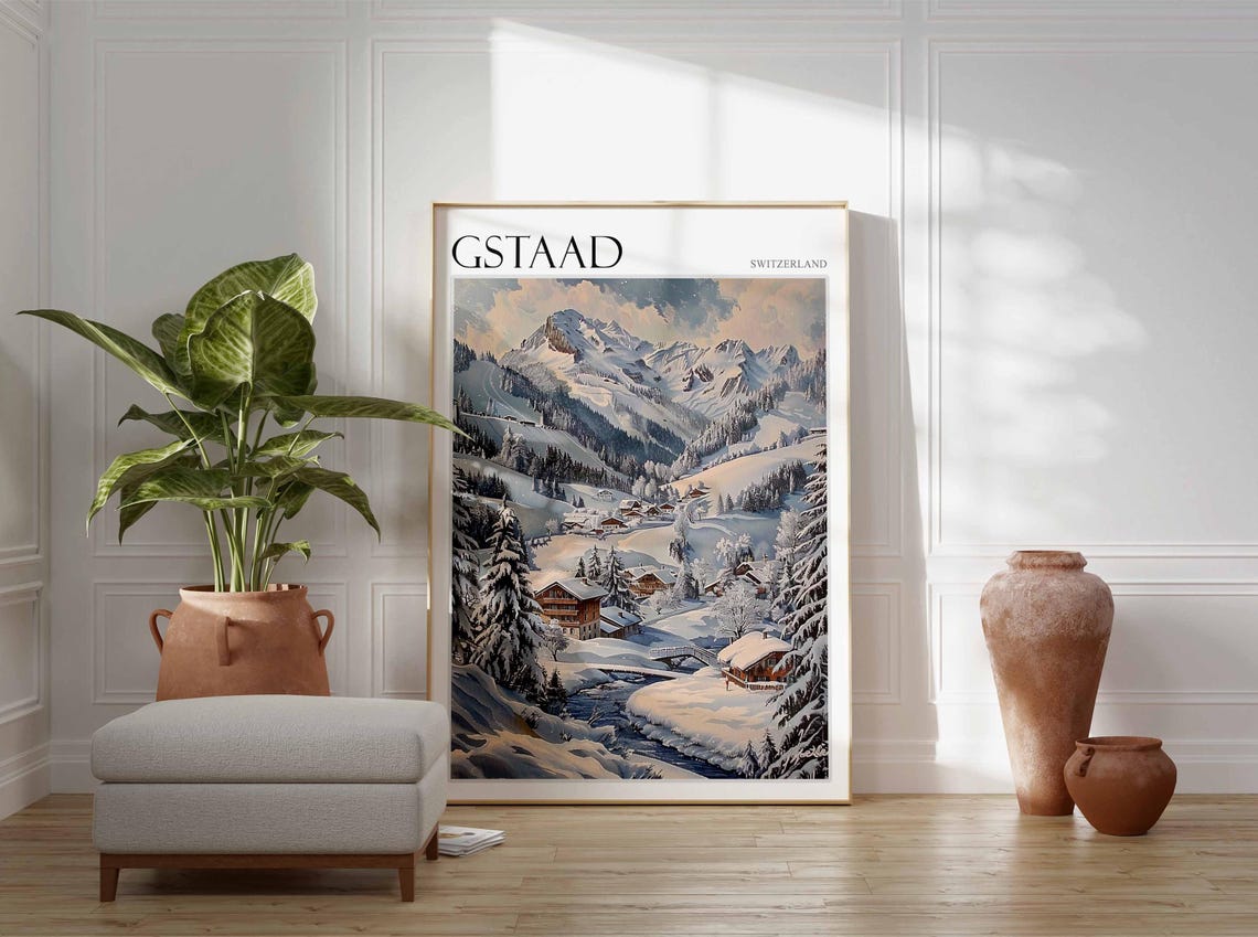 Gstaad Switzerland Valley Panorama Pine Forest Winter Poster