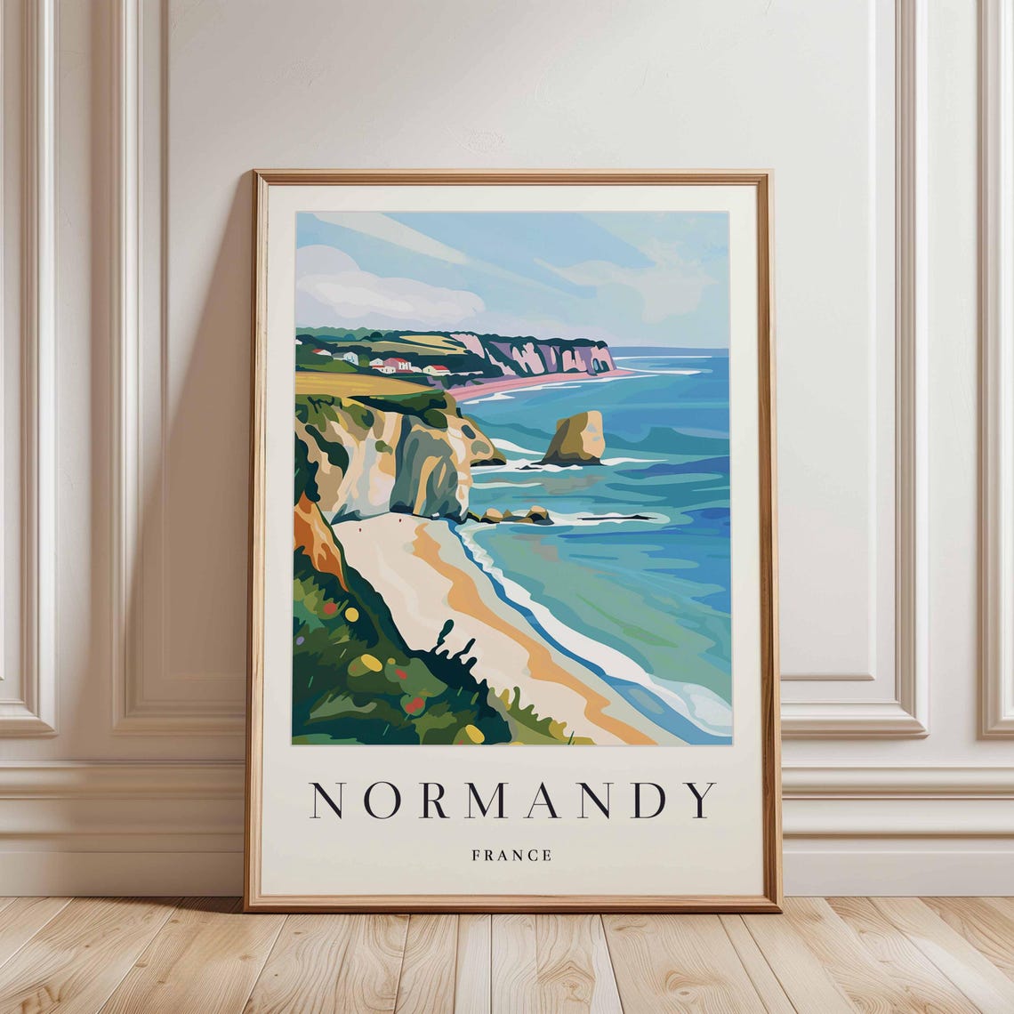 Normandy France Bold Modern Cliff Art Turquoise Sea Stack Beach Poster - Image 3