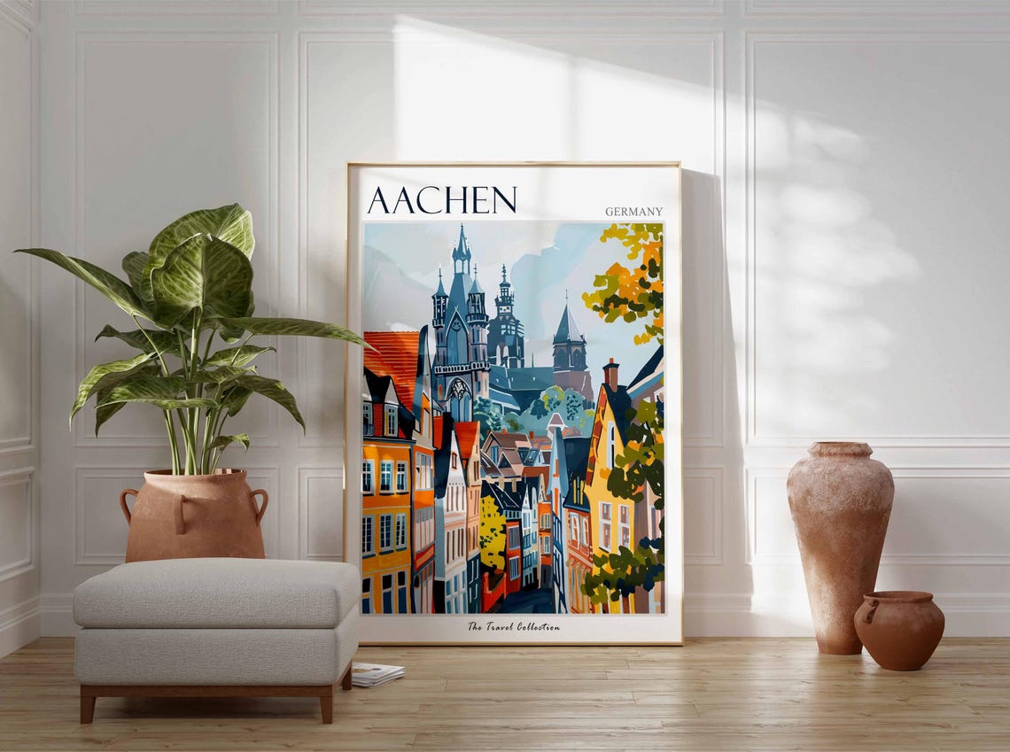 Aachen Germany Cathedral Old Town Buildings Illustration Poster - Image 2