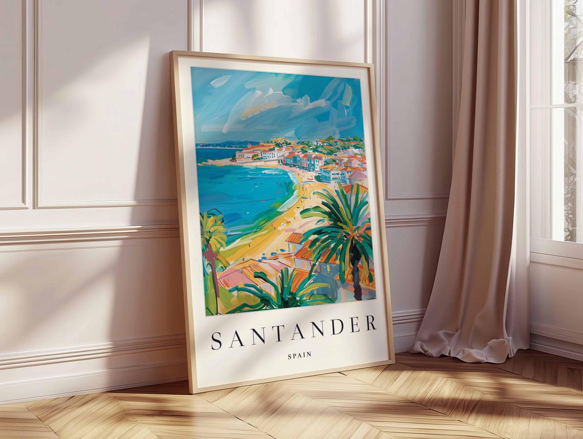 Santander Spain Impressionist Beach Scene in Bright Colors Poster - Image 2