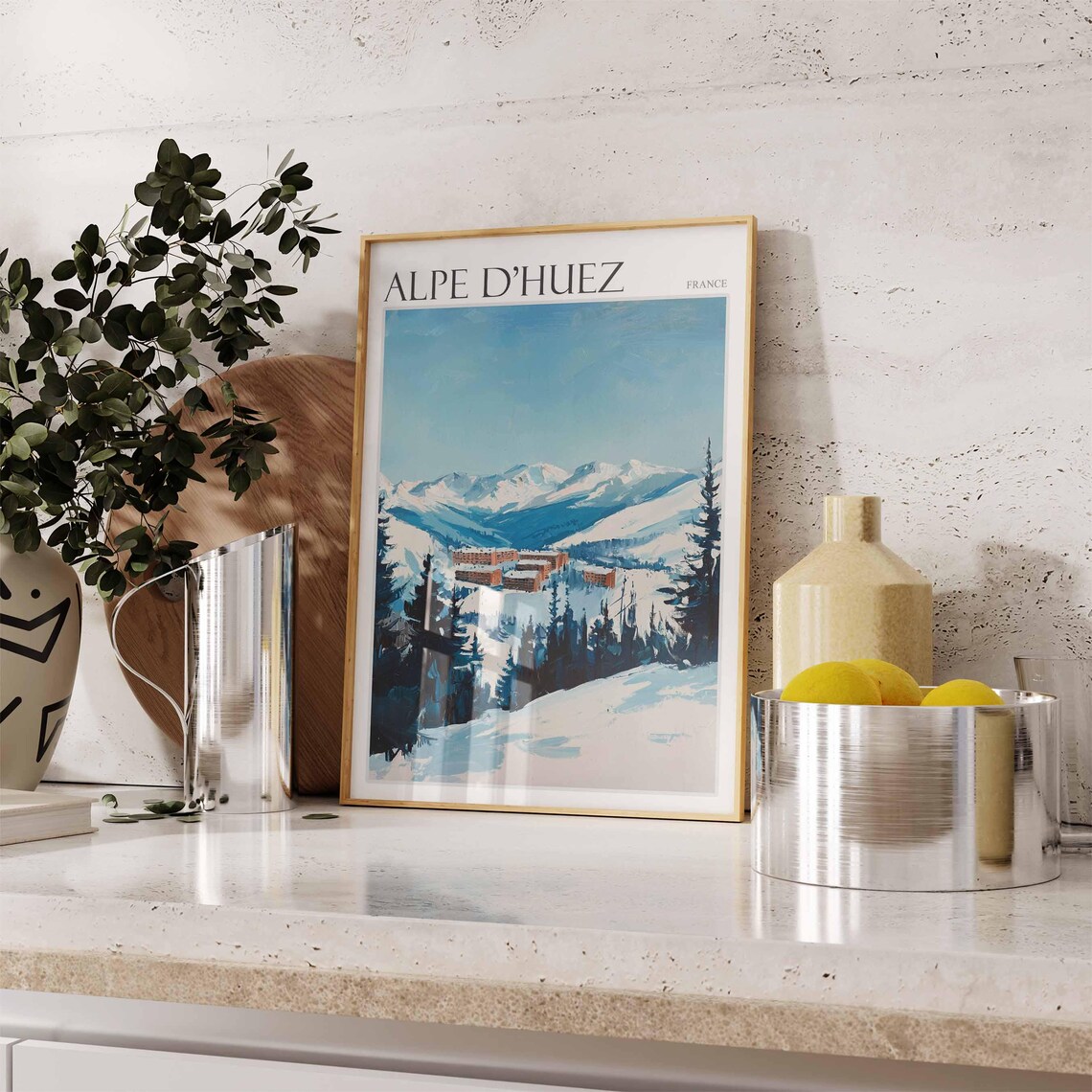Alpe DHuez France Dark Pines Framing Orange Resort Slopes Poster - Image 2