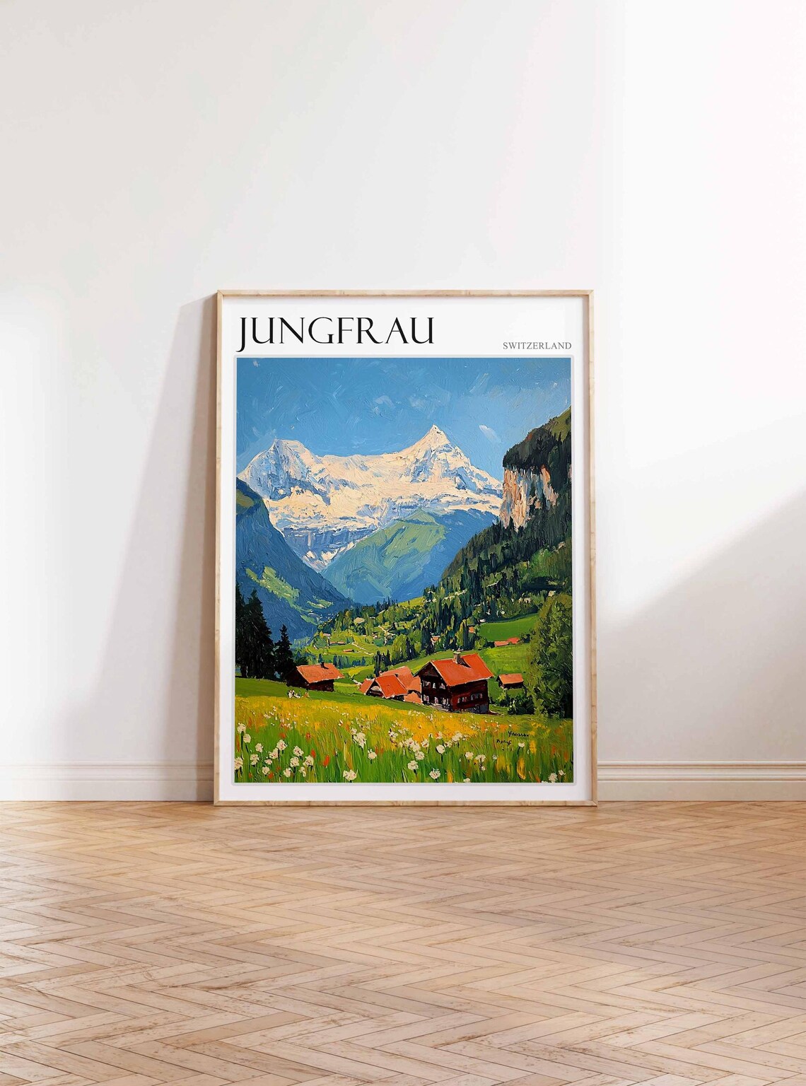 Jungfrau Switzerland Wildflower Meadow Chalet Village Poster - Image 3