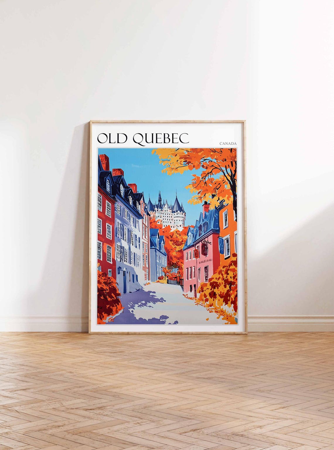 Old Quebec Canada Autumn Old Town Street with Historic Castle Poster - Image 2