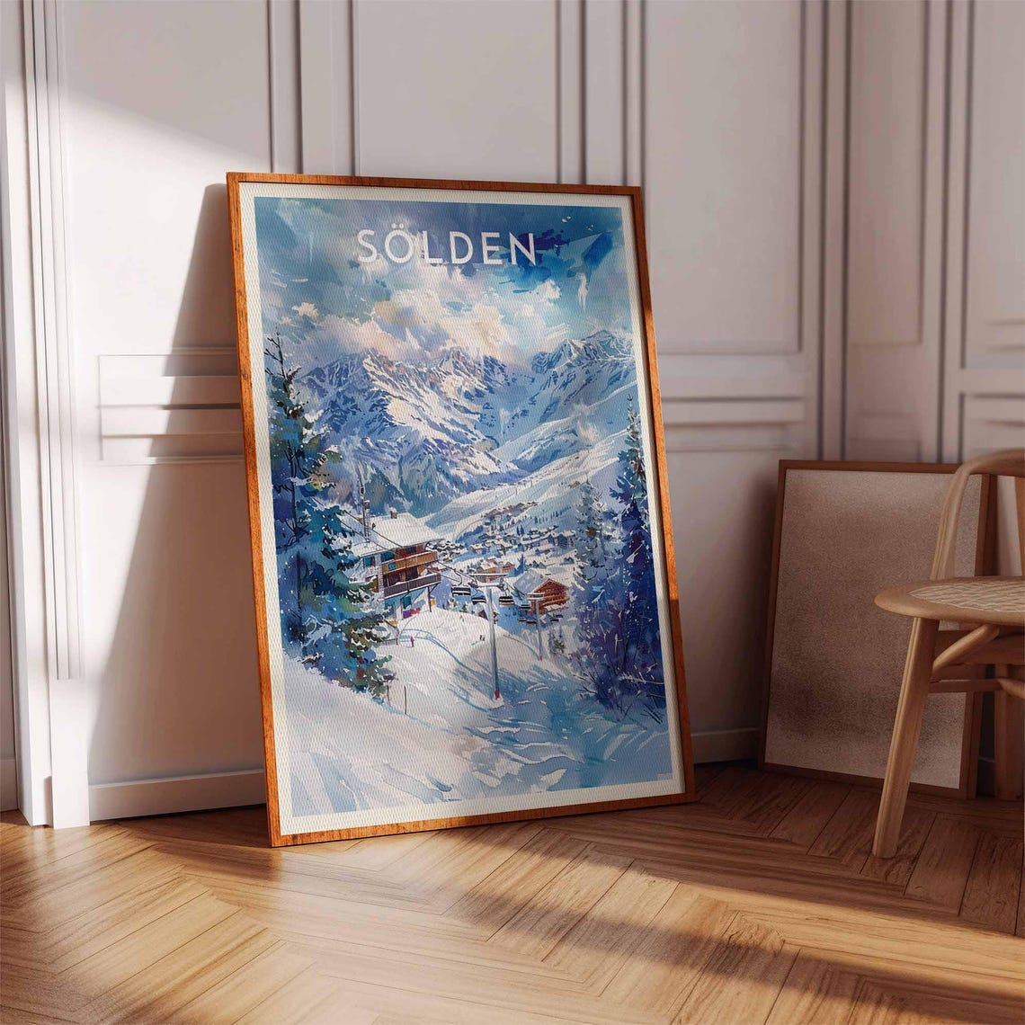 Sölden Austria Watercolor Mountain Hut and Village Alpine Poster - Image 3