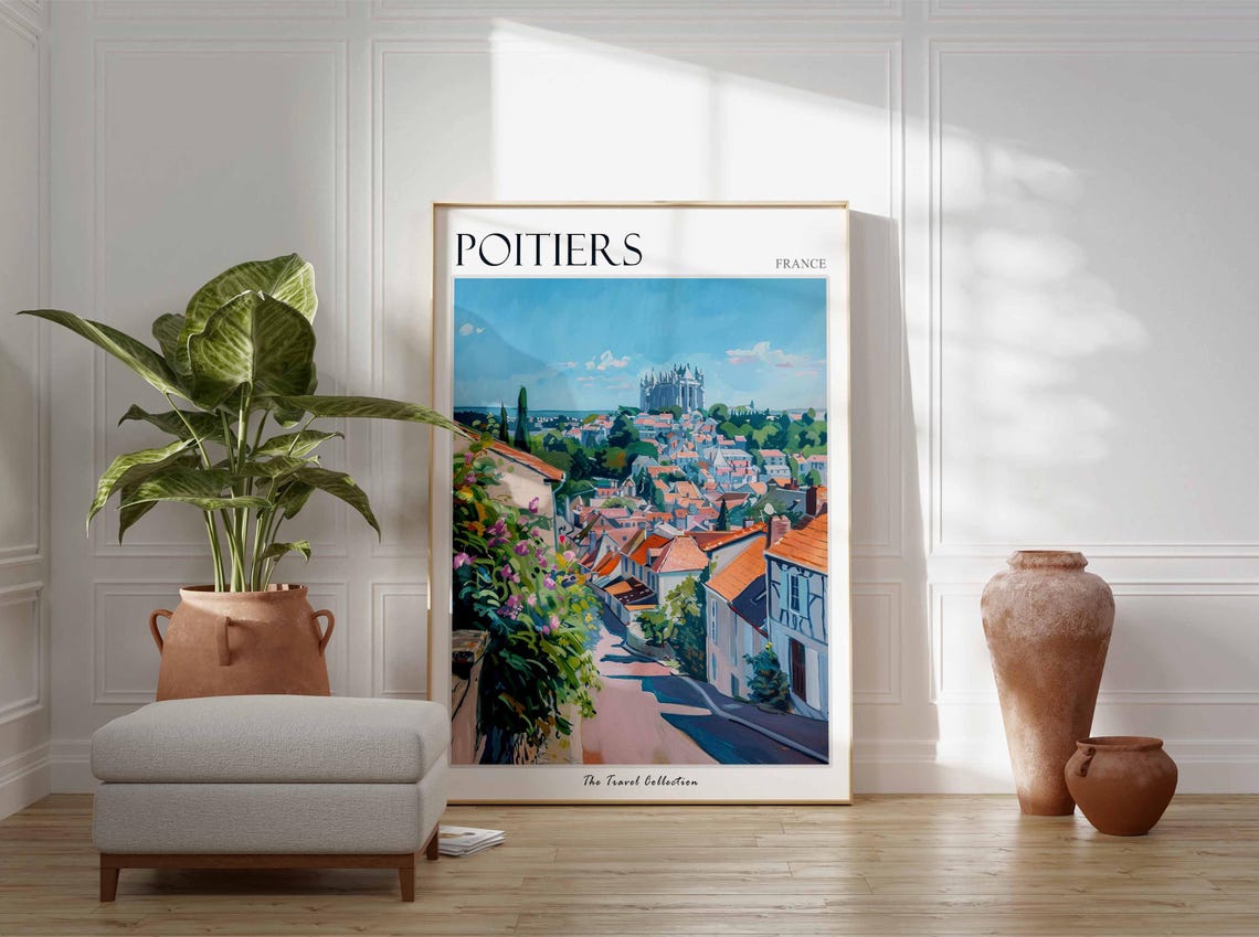 Poitiers France Sunlit Hillside Rooftops Cathedral City Poster - Image 3