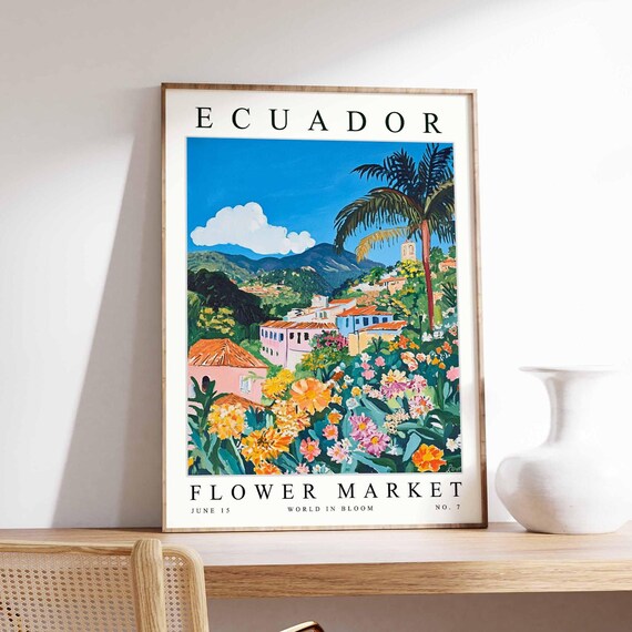 Ecuador Flower Market Poster Print Ecuadorian Floral Wall Art Ecuadorfloral Decor Botanical South America Travel