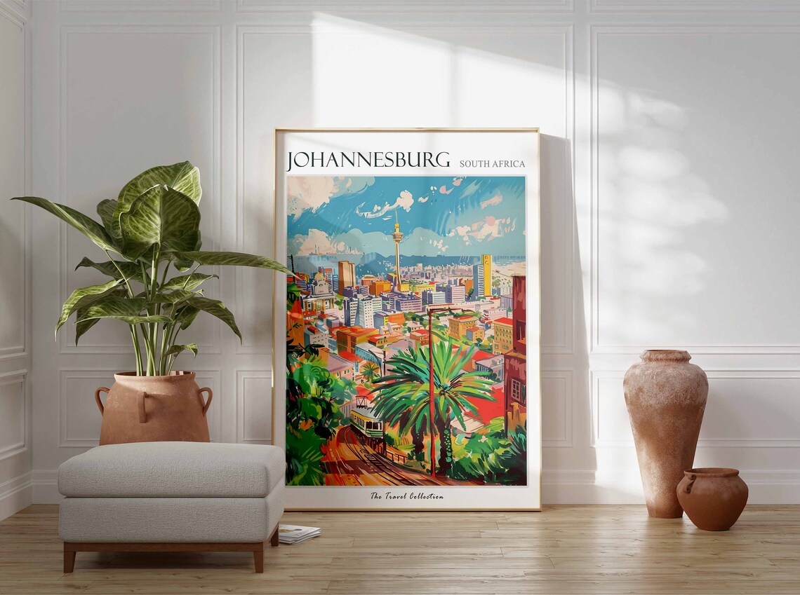 Johannesburg South Africa Colorful City Skyline Tram Painting Poster - Image 3