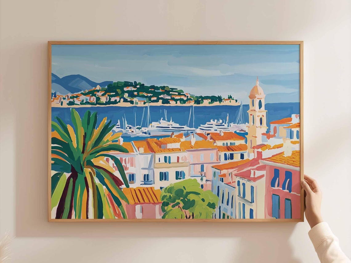 Cannes Poster France Travel Print French Riviera Wall Art Coastal Decor Beach Europetravel