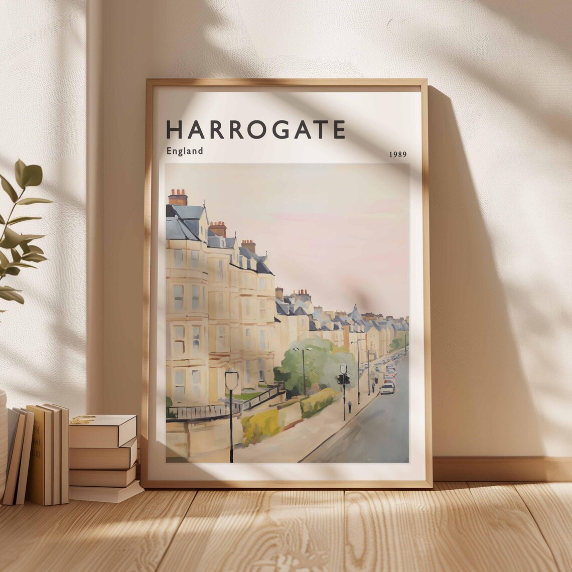 Harrogate England 1989 Watercolor Street Scene Spa Town Travel Poster