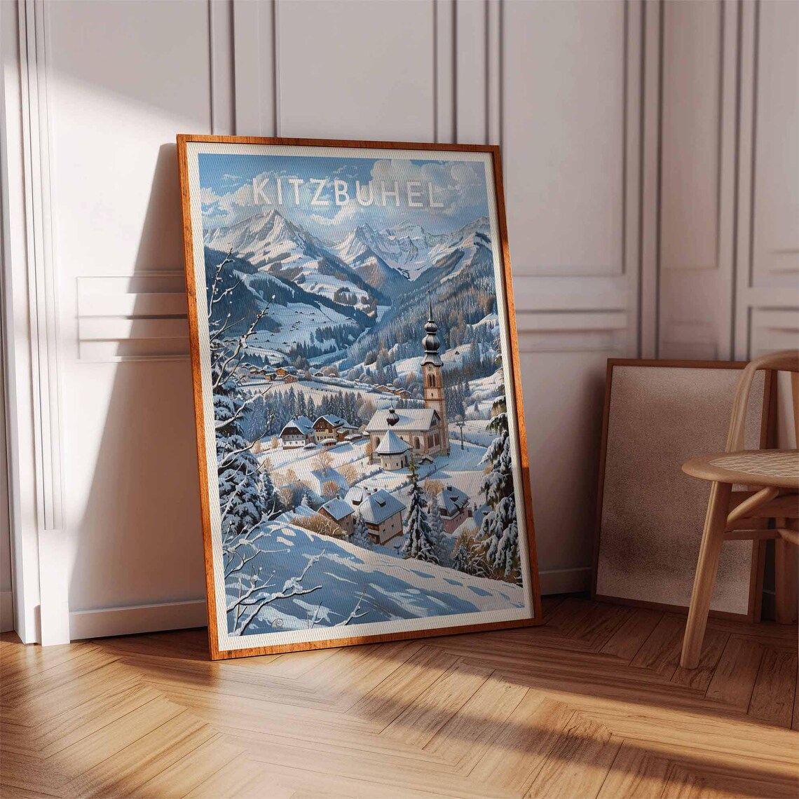 Kitzbuhel Austria Painterly Onion Dome Church Chalets Travel Poster - Image 2