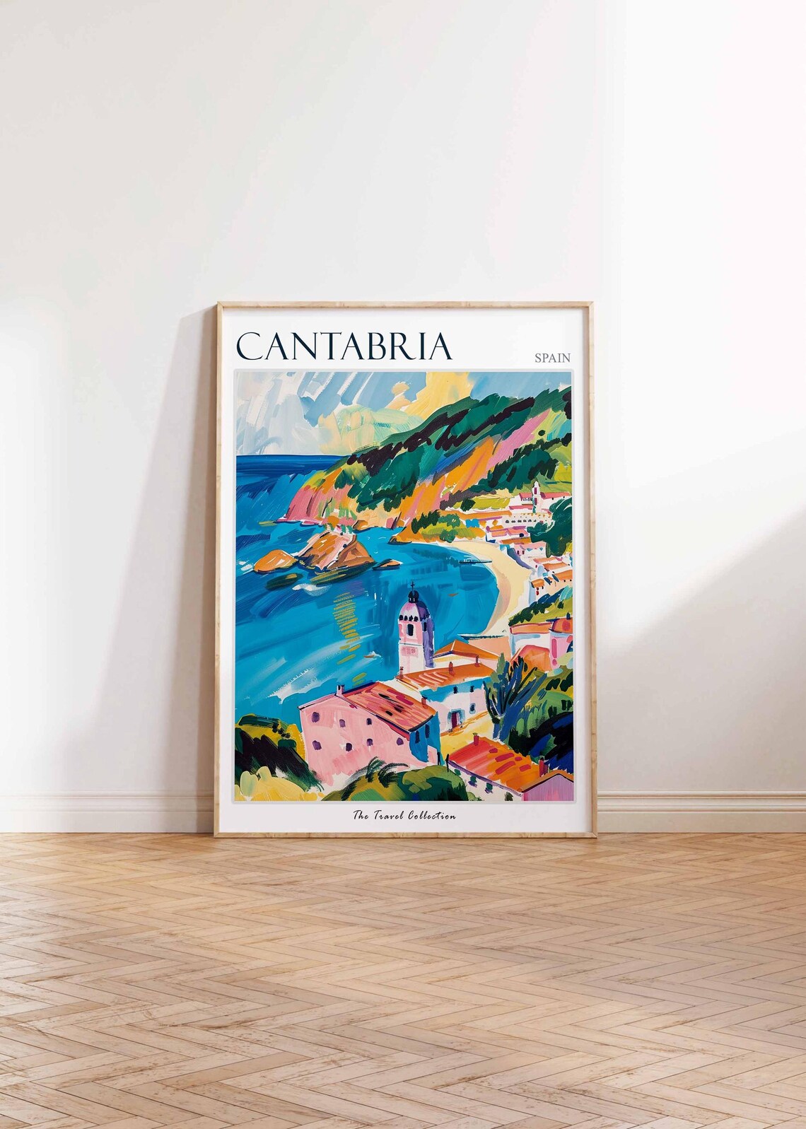 Cantabria Cliffside Cove Fishing Village Spain Travel Poster - Image 2