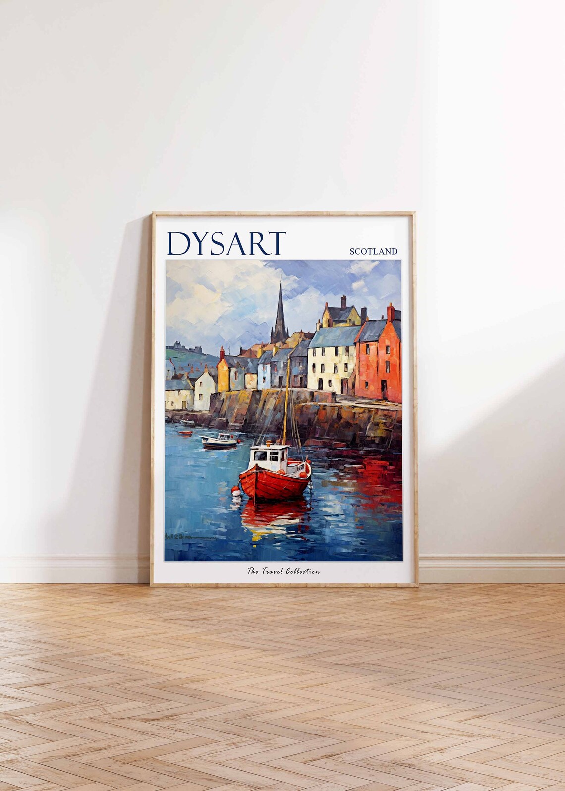 Dysart Scotland Red Fishing Boat Harbor Stone Cottages Poster - Image 2