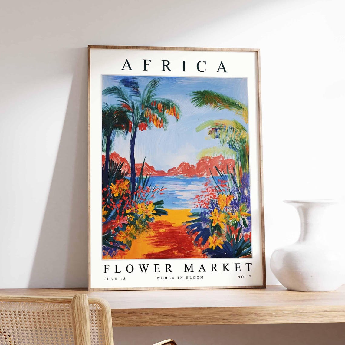 Africa Orange Beach Palm Flower Coast Bold Color Scene Poster