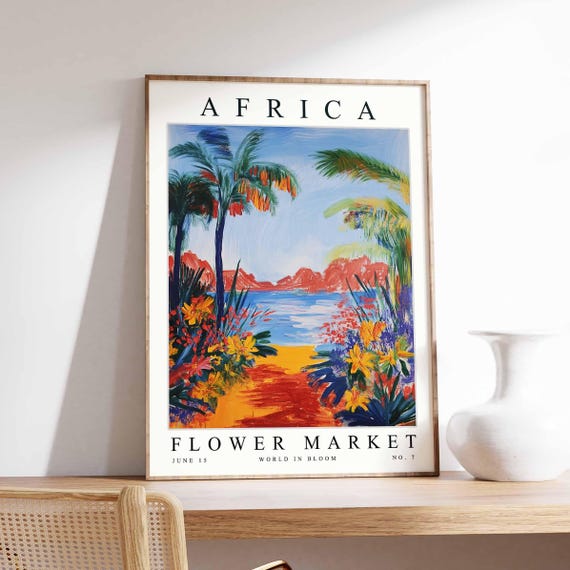 Africa Flower Market Poster Print African Street Scene Wall Art Colourful Botanical Decor Travel