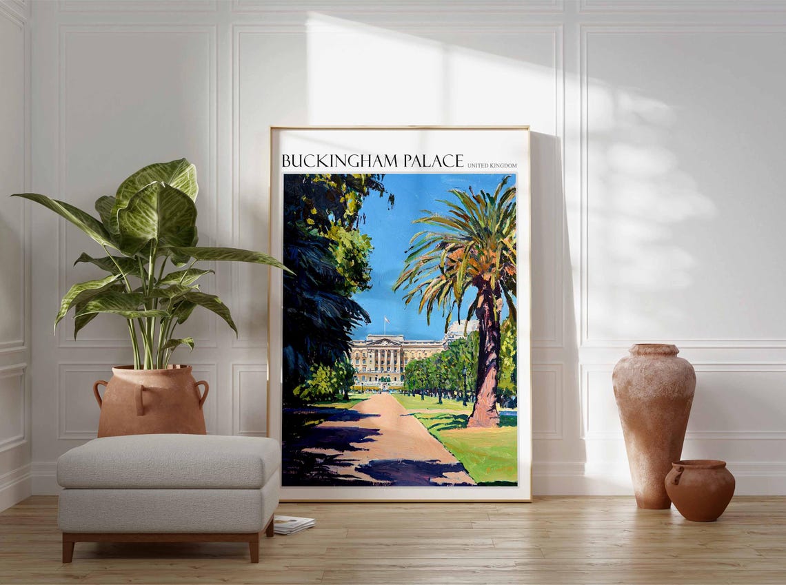 Buckingham Palace London Garden Path and Palm Trees Art Poster - Image 2