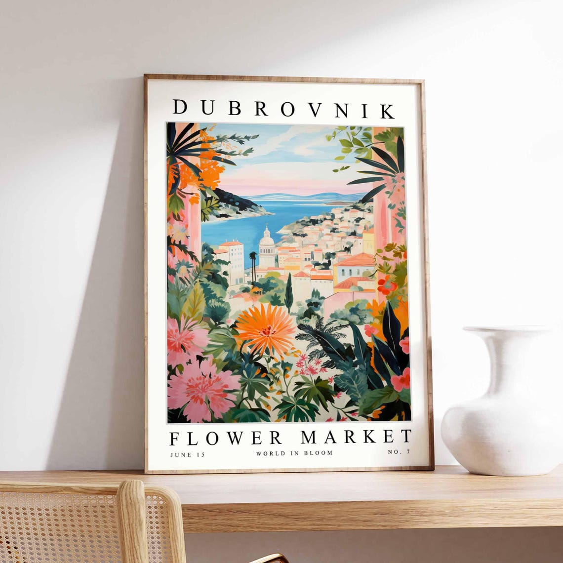 Dubrovnik Flower Market Pastel Garden Terrace Coastal View Poster