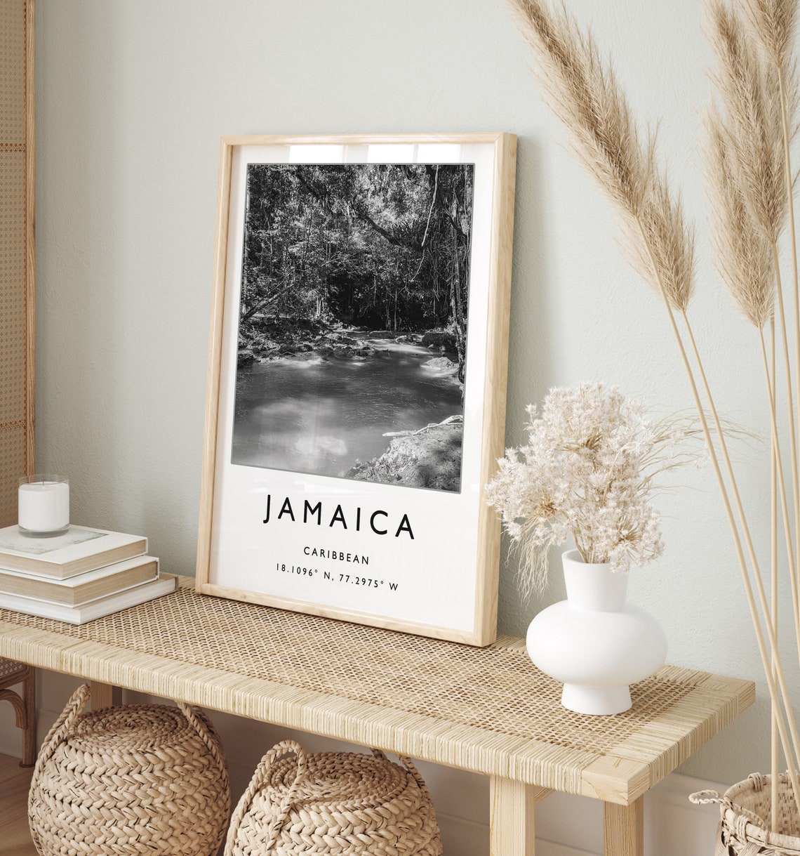 Jamaica Caribbean Black White Forest River Photo Travel Poster - Image 2