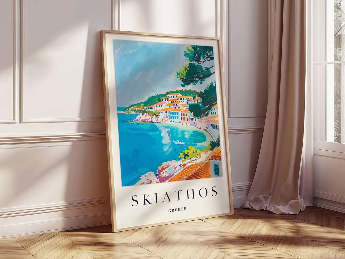 Skiathos Greece Island Town Across the Bay with Red Roofs Poster - Image 2