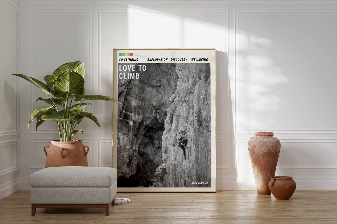 Love to Climb Black and White Rock Climber Adventure Gift Poster - Image 2