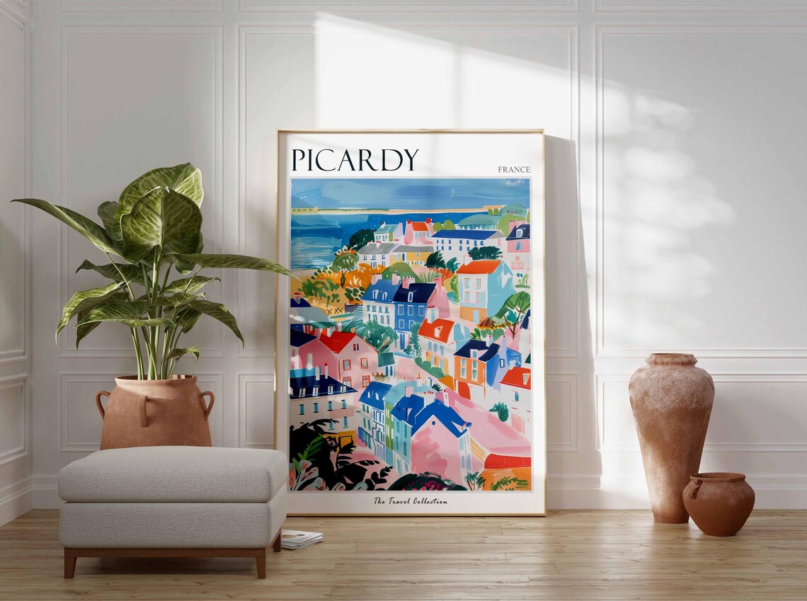 Picardy France Colorful Seaside Town Pastel Houses Travel Poster - Image 3