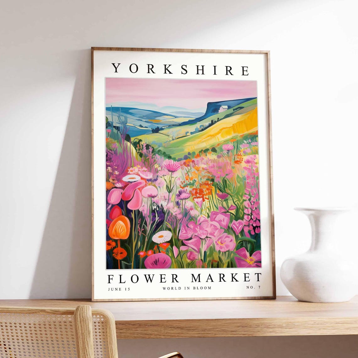Yorkshire England Flower Market Pink Dales Bloom Scene Poster