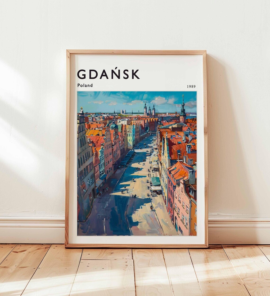Gdańsk Poland Old Town Street Aerial View 1989 Travel Poster