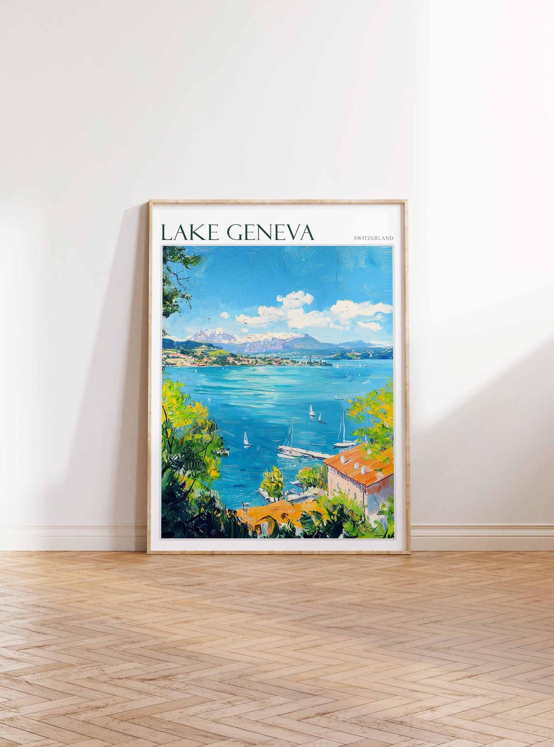Lake Geneva Poster Switzerland Travel Print Swiss Decor Europe Travel Poster European Wall Art Lake Geneva Travel Poster - Image 3