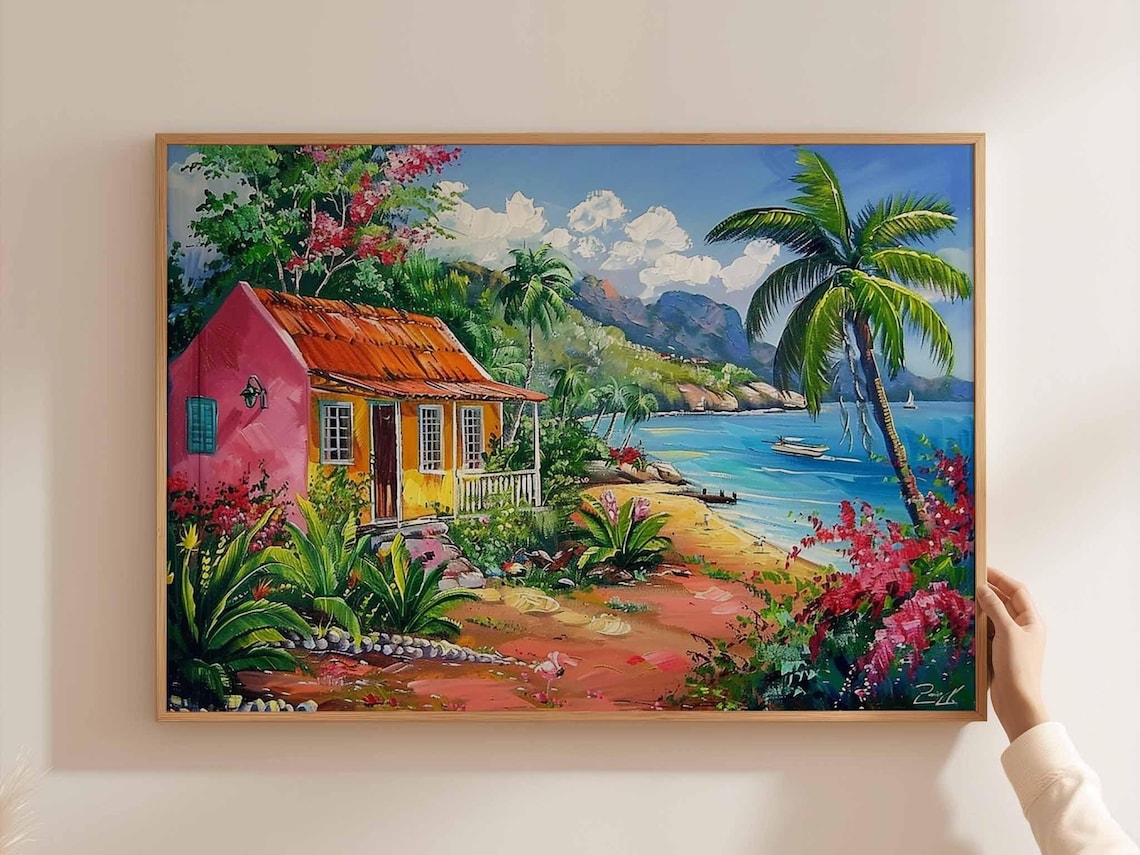 Caribbean Tropical Island Travel Poster, Beach Decor