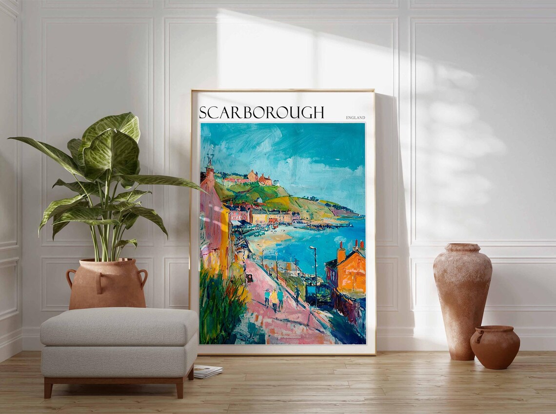 Scarborough Castle Hill Promenade Colorful Poster England Seaside - Image 2