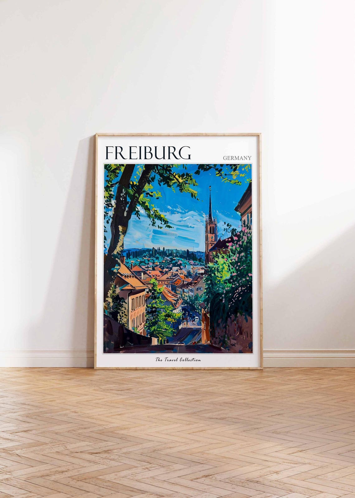 Freiburg Germany Hillside Rooftops Church Spire Travel Poster - Image 2