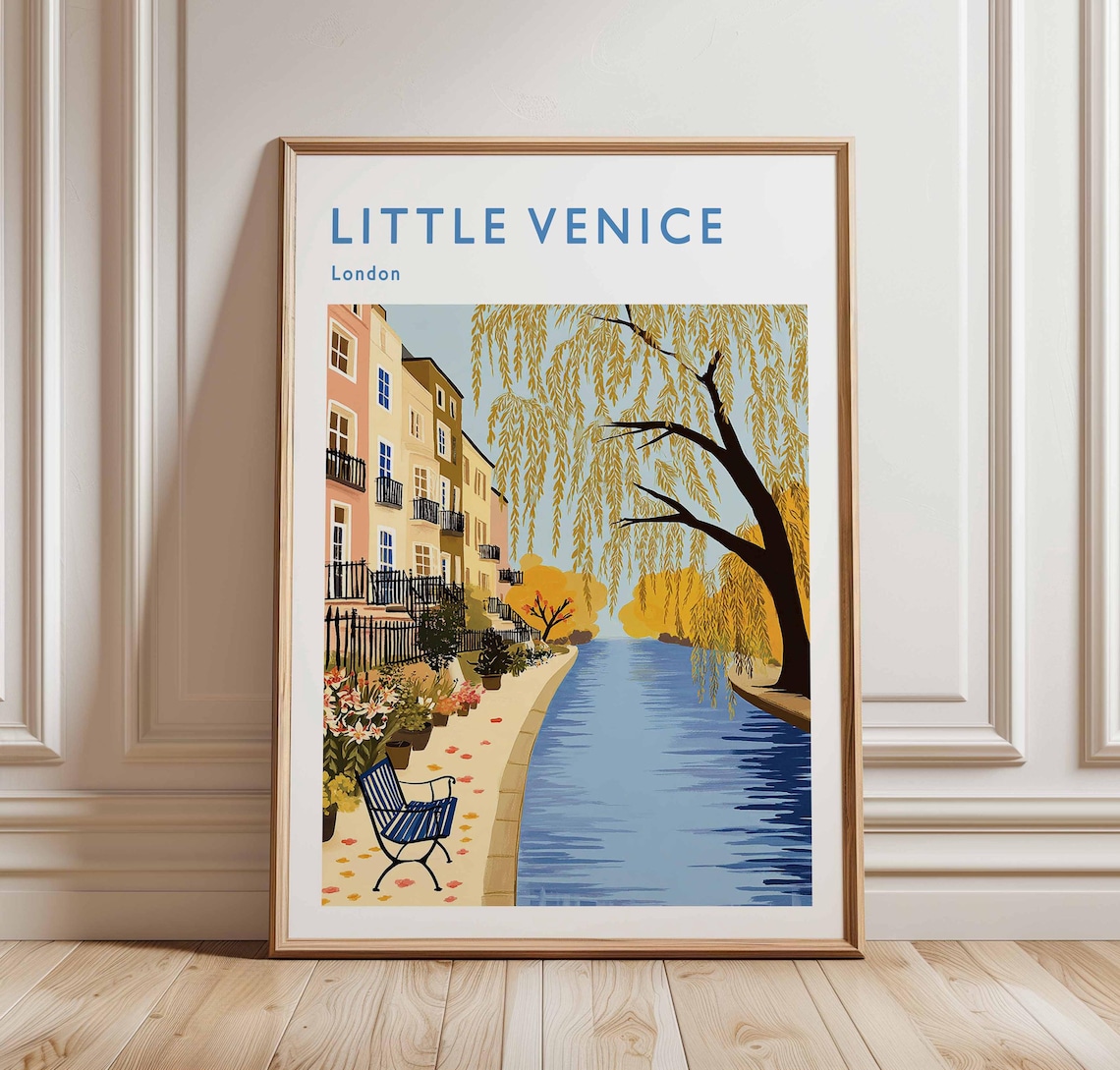 Little Venice London Canal Willow Tree Autumn Watercolor Poster