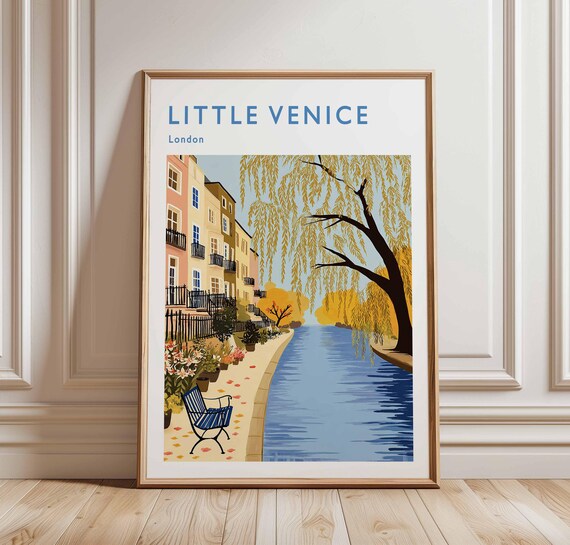 Little Venice London Canal Willow Tree Autumn Watercolor Poster