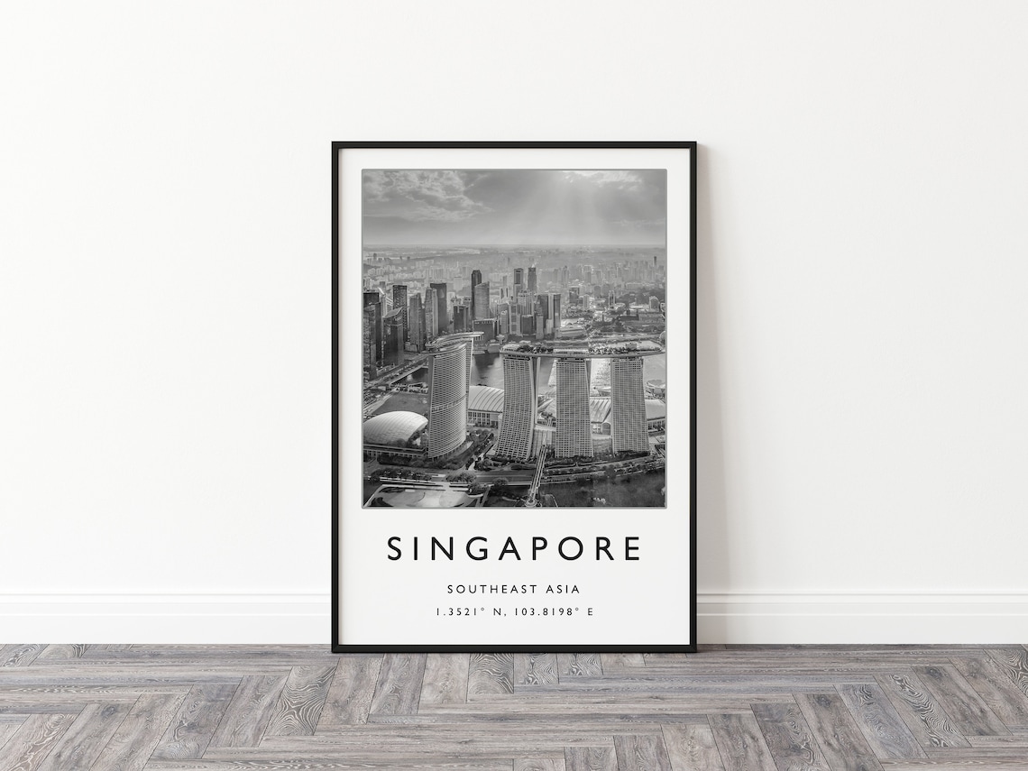 Singapore Travel Poster, Black and White Photo Art - Image 2
