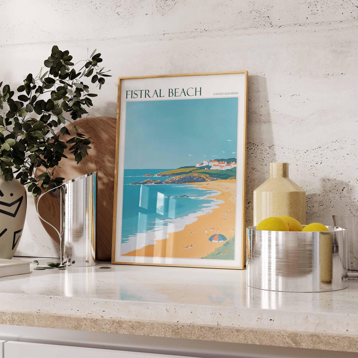 Fistral Beach United Kingdom Bay Beach People Flat Style Poster - Image 2