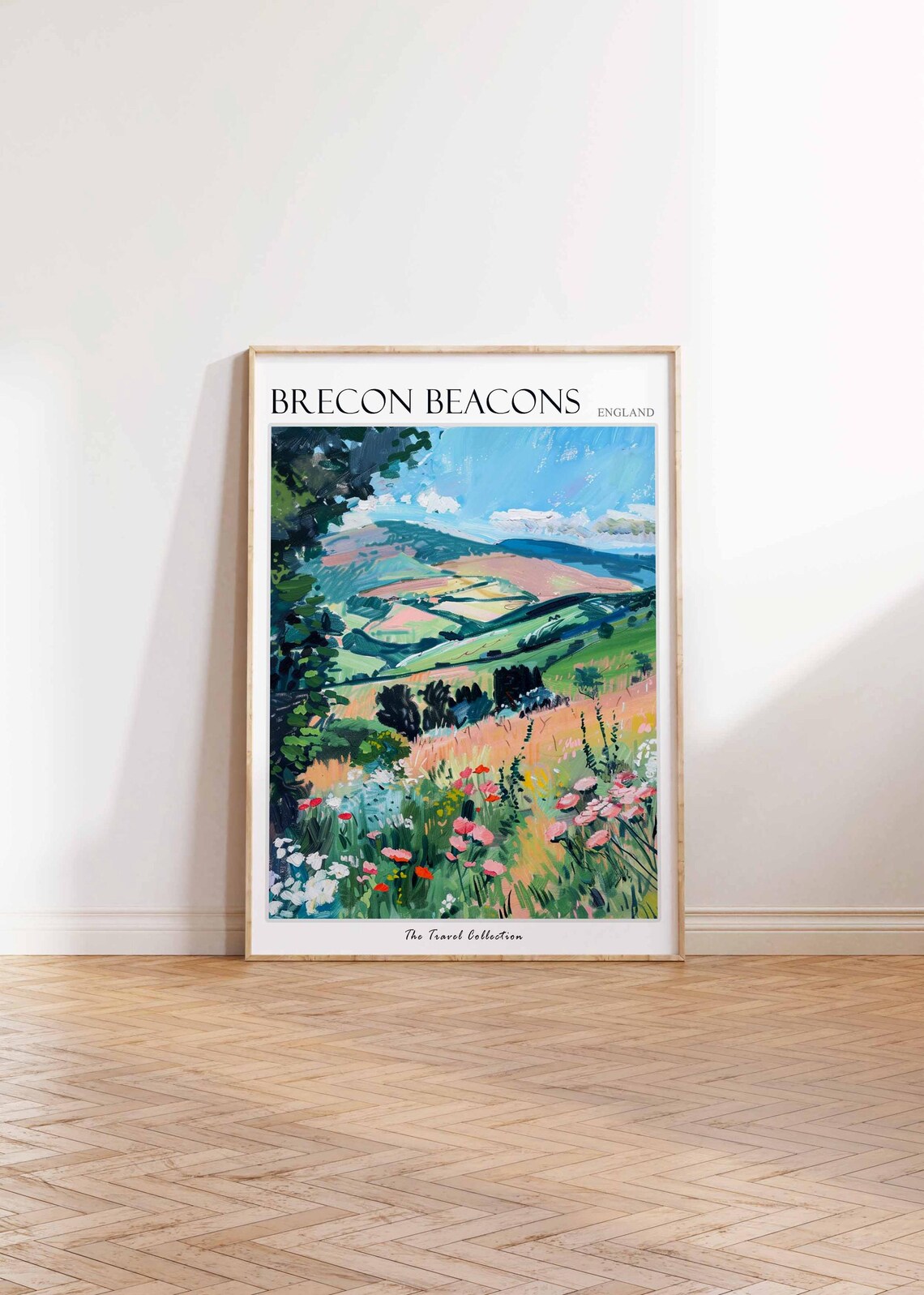 Brecon Beacons Valley View Green Hills Watercolor Travel Poster - Image 2