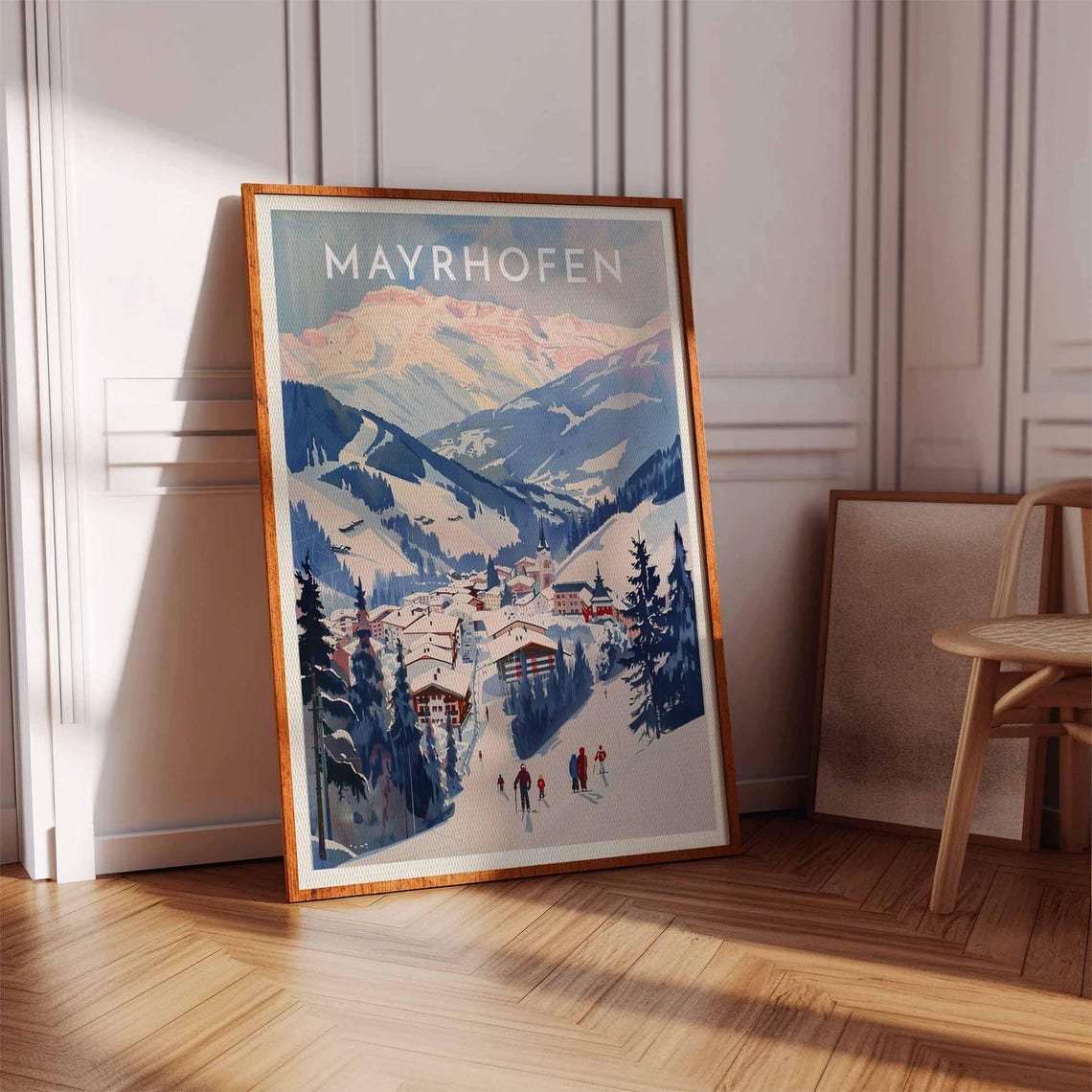 Mayrhofen Church Tower Pink Peaks Village Panoramic Scene Poster - Image 3