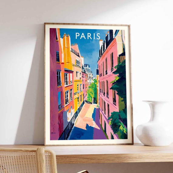 Paris Poster France Travel Print Eiffel Tower Cityscape Wall Decor Louvre Museum View Parisian City Gift
