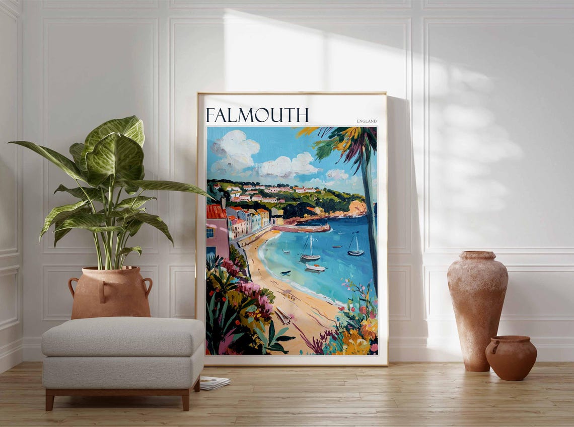 Falmouth Poster Cornwall Poster England Travel Poster Coastal Wall Art Uk Home Decor Falmouth Wall Decor Falmouth Wall Print Uk Art - Image 3