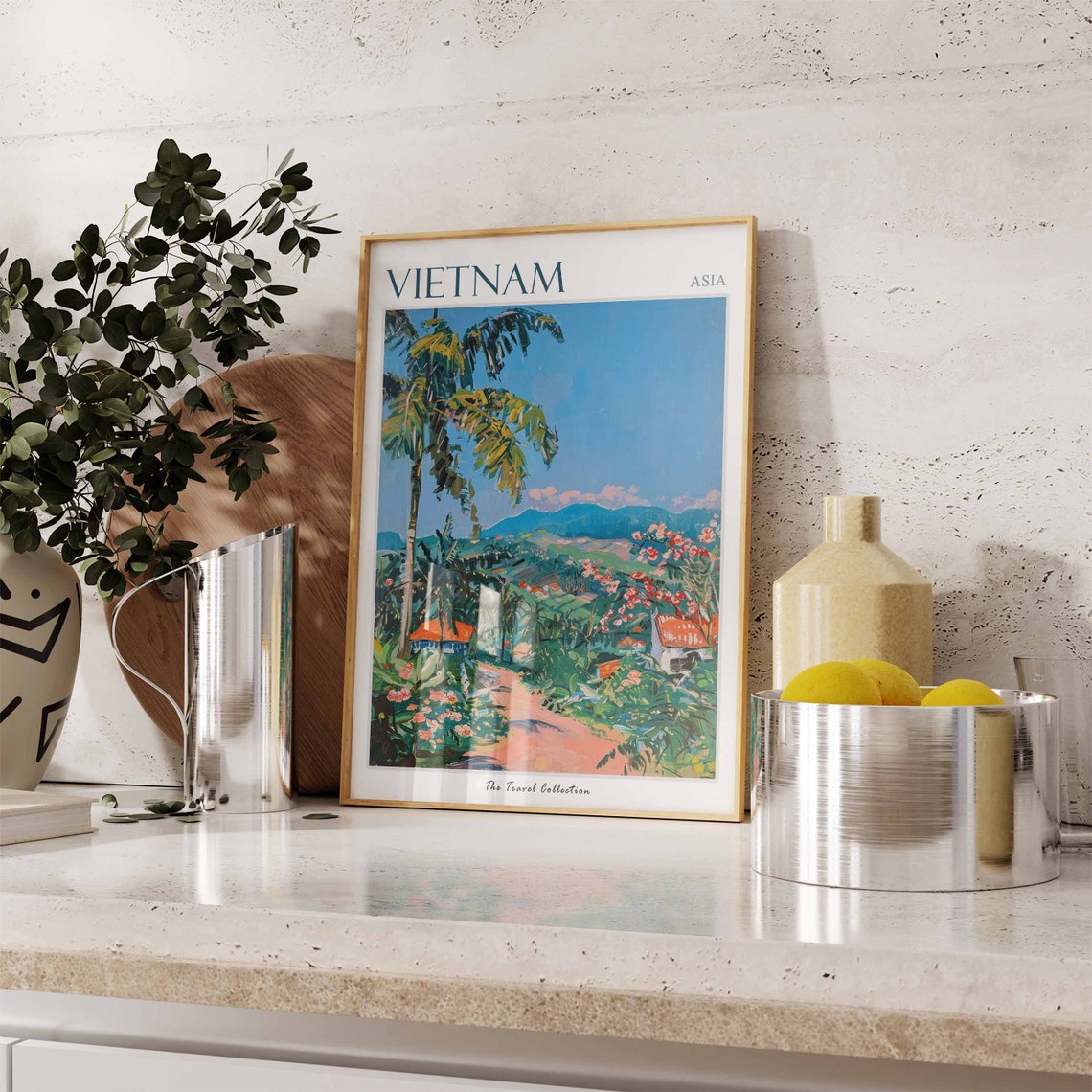 Vietnam Asia Lush Green Valley Village Palms Mountain View Poster - Image 3
