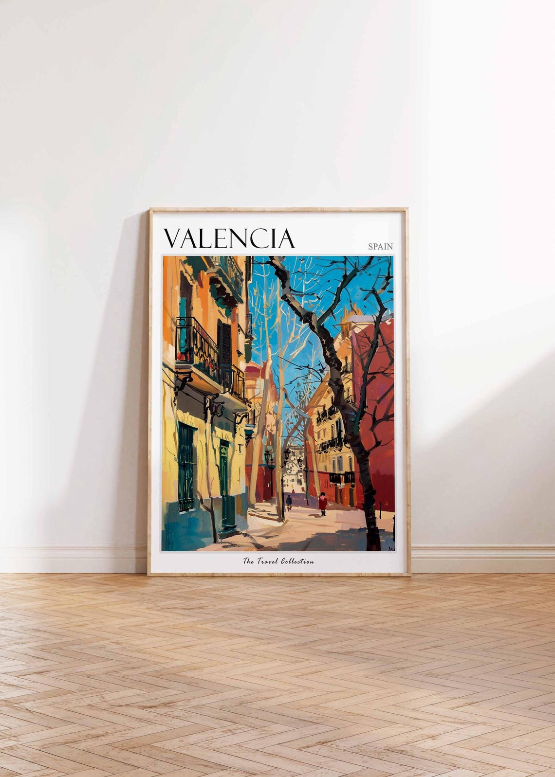 Valencia Spain Quiet Street Bare Trees Old Buildings Art Poster - Image 2