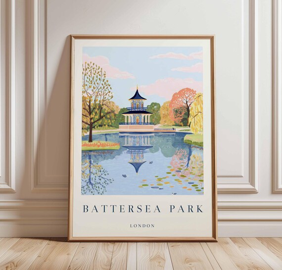 Battersea Park London Peace Pagoda Autumn Lake Reflection Poster