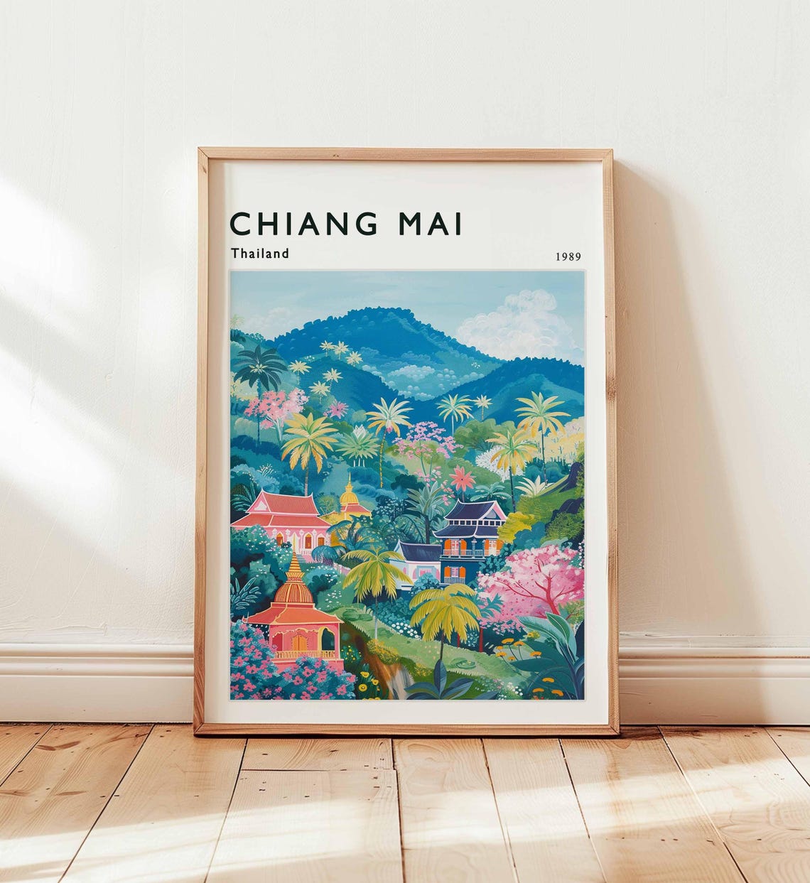 Chiang Mai Thailand 1989 Hillside Temple Village Travel Poster