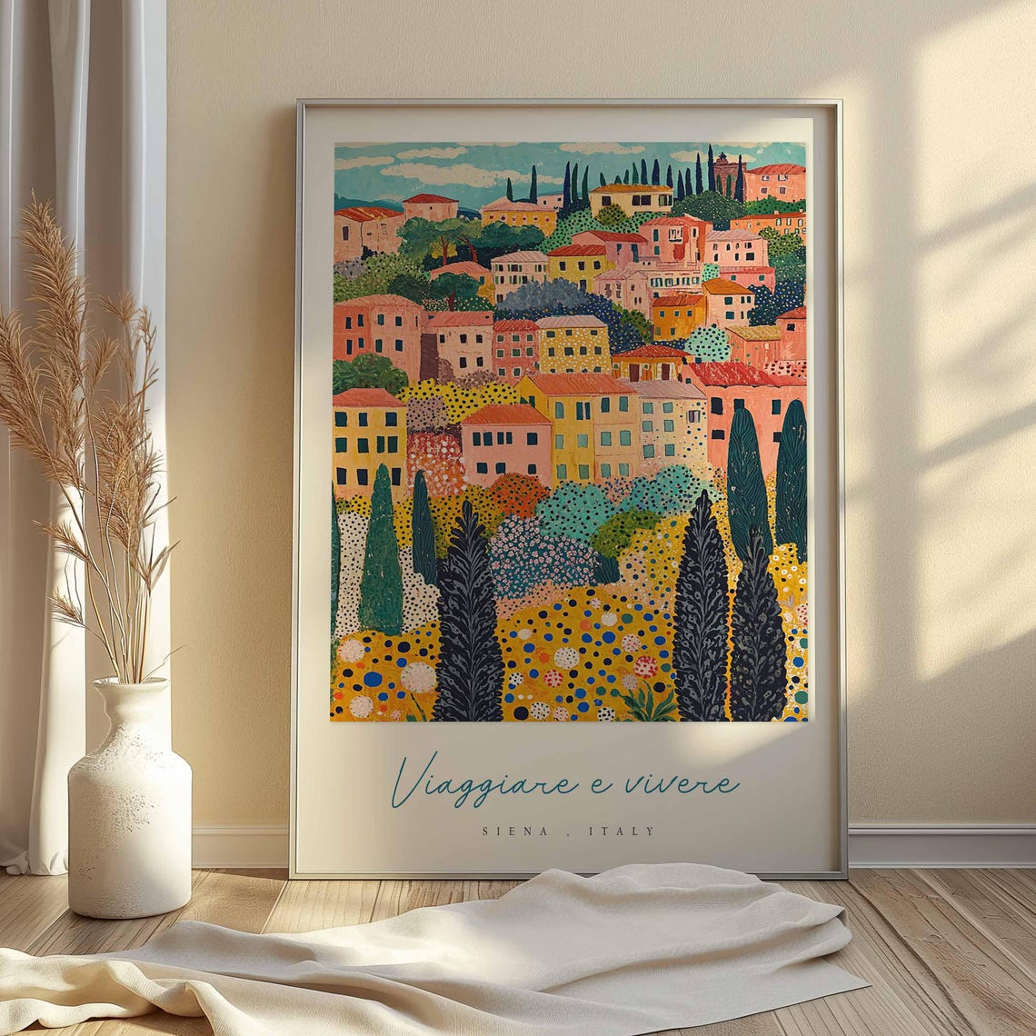Siena Italy Pointillist Town Dotted Trees Mosaic Style Travel Poster - Image 2