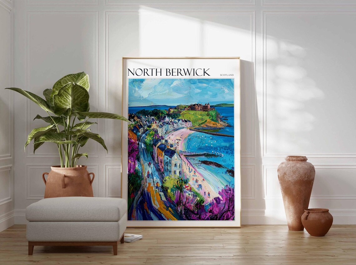North Berwick Scotland Street To Beach Scene Vintage Travel Poster - Image 4